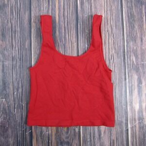 NUX Tank Top Womens Medium Red Seamless Cropped Scoop Neck Yoga Made in USA
